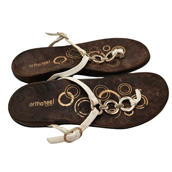 Vionic Sandals Womens 8 White T‑Strap Leather Arch Support Comfort Walking - Picture 2 of 9